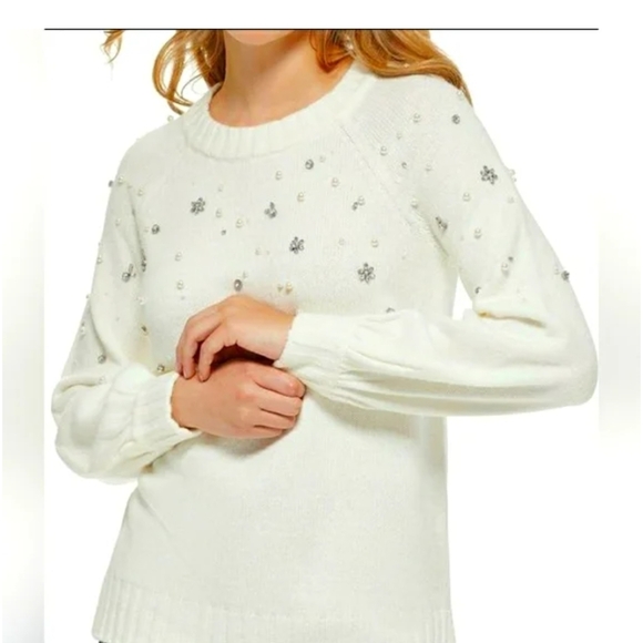 Karl Lagerfeld Sweaters - Karl Lagerfeld Elegant Cream Embellished Sweater Size XL PTP 23in Length 28in